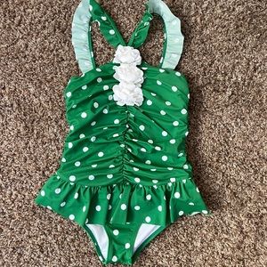 VGUC Janie & Jack Spring Picnic one piece polka dot swimsuit size 8